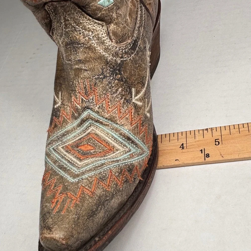 Corral Teens 2 Leather Western Boots Aztec Southwestern Embroidered F1049 GUC